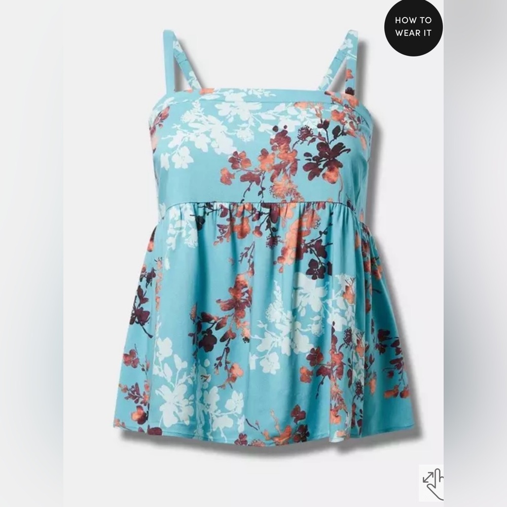Torrid Blue Floral Babydoll Tank Top